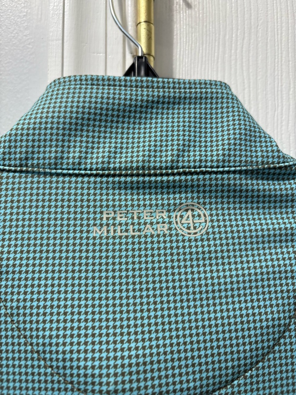 Peter Millar Teal Houndstooth Performance Wicking Quarter Zip Size Large - Picture 5 of 5